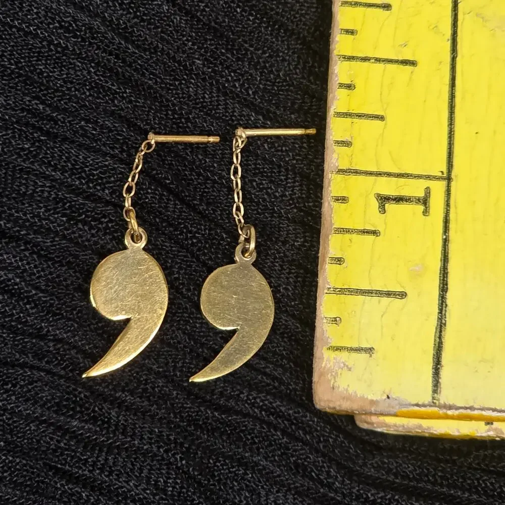 Vintage Wells 14K Gold Filled Semicolon Dangle Earrings Threader Signed 14KGF